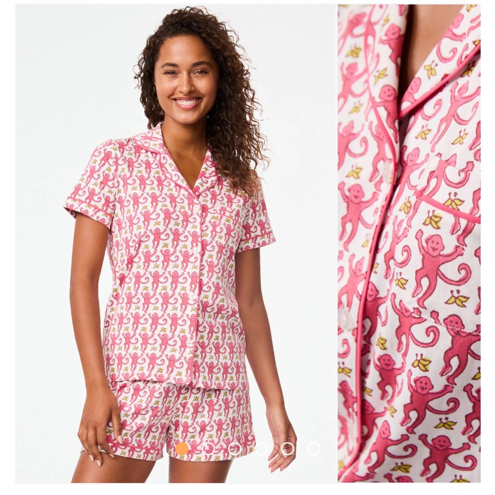Roller rabbit pink monkey polo short set barely worn perfect condition